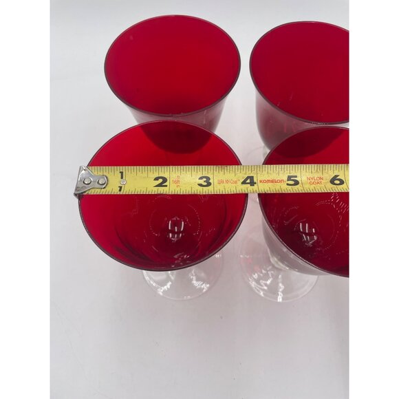 Set Of 4 Vintage Ruby Red Glass Goblets  Clear Ball Stems READ - Picture 8 of 9